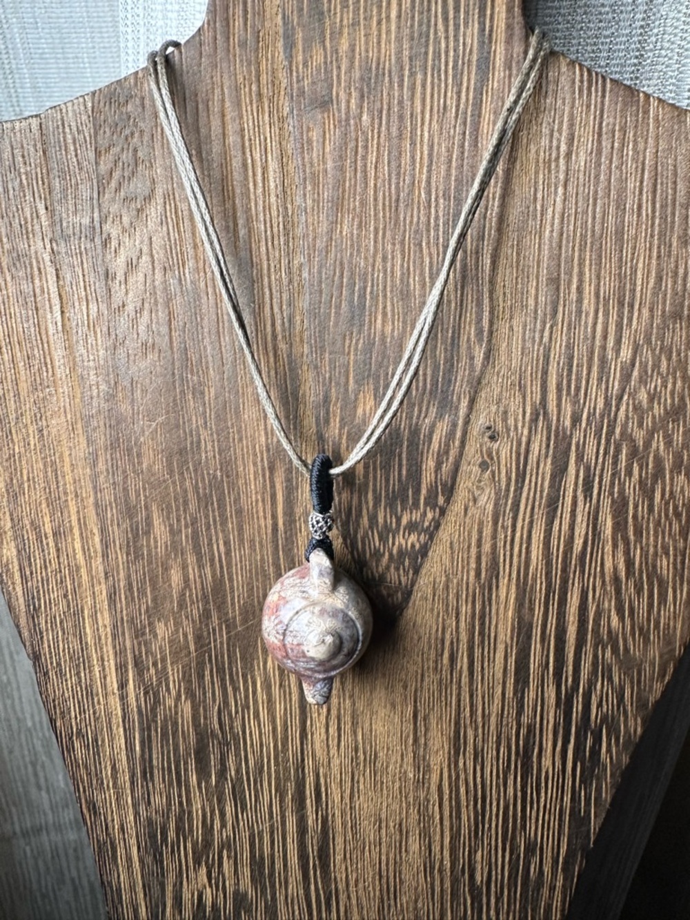 Adorable Coral Fossil Teapot Pendant Necklace, Sterling Silver Accent on Rope - Picture 3 of 15